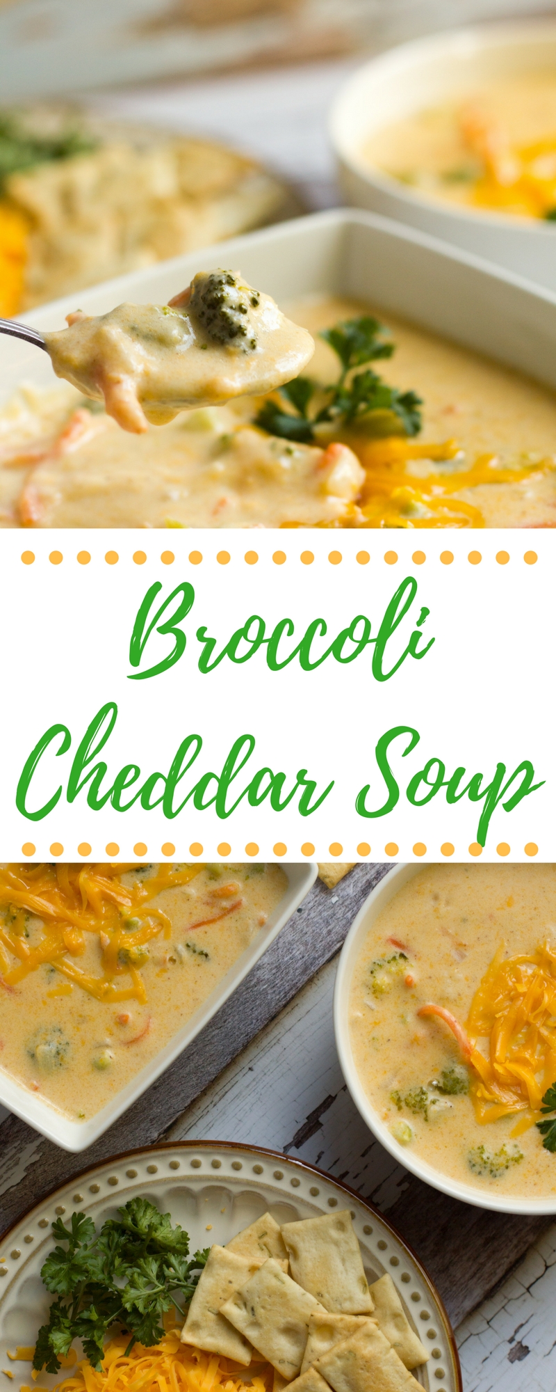 A warm hug in a bowl. With broccoli, carrots and cheddar cheese, this soup is sure to put a smile on your face.