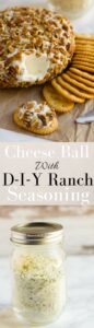 This festive cheese ball is ready in 10 minutes or less and includes a recipe for DIY ranch seasoning!