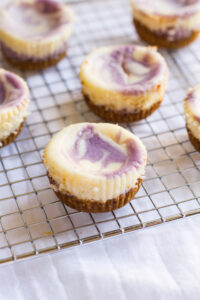 Blueberry Lavender Mini Cheesecakes are a cute addition to any springtime party. They're light, fruity, floral and fun!