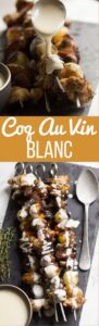 This version of Coq Au Vin Blanc is different - it's on a skewer! Grilled and smothered in a white wine sauce, it's perfect for your next barbecue.