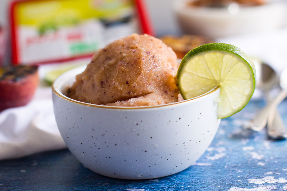 #ad #ElevateYourPlate with Dorot this summer with this recipe for Smoky Peach Margarita Sorbet. It's smooth, sweet, smoky and delicious.