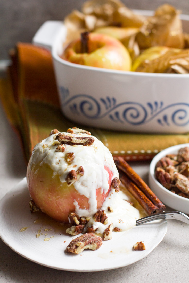 Cinnamon Honey-Baked Apples with Yogurt and Pecans