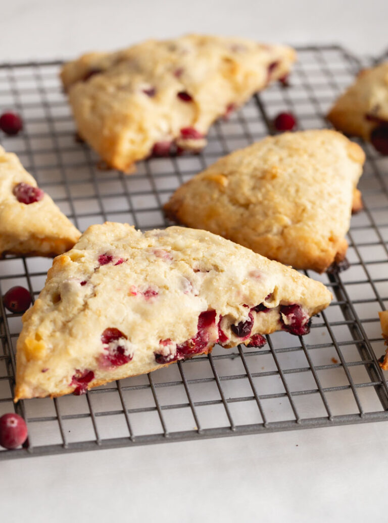 cranberry scones on a cooling rack