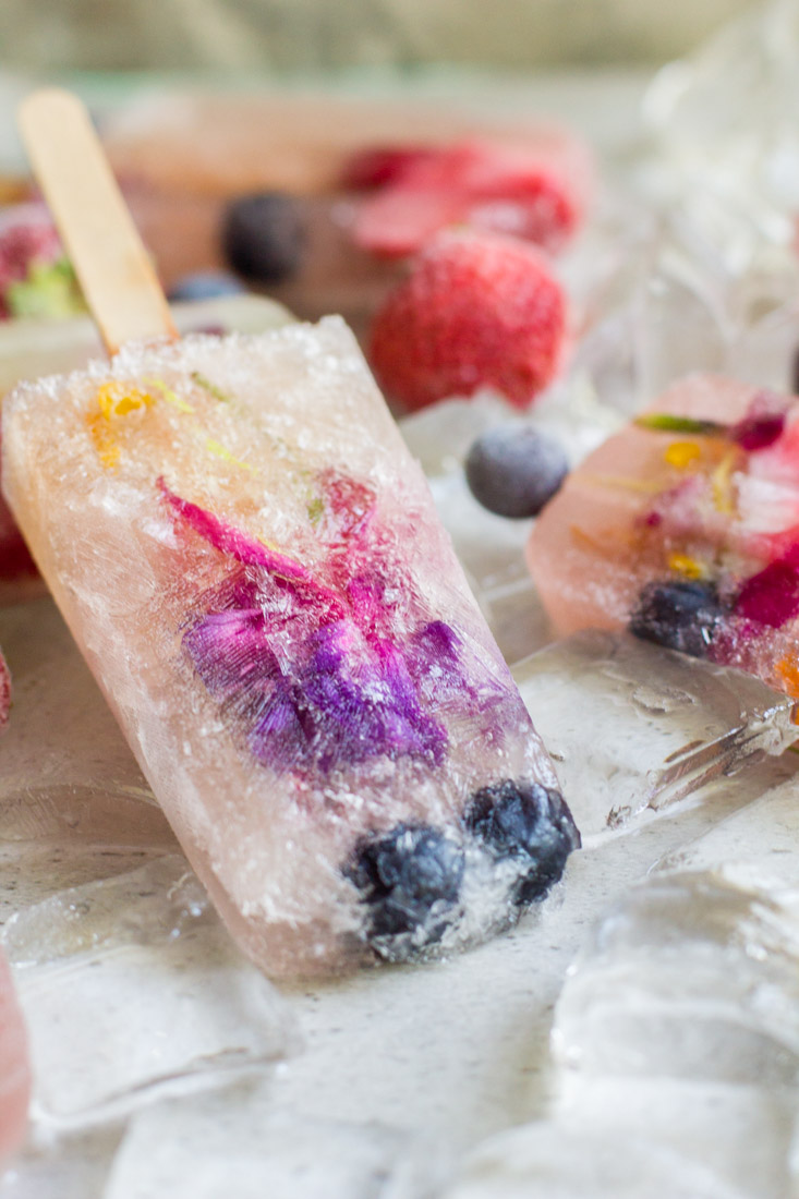popsicle with fruit and edible flowers