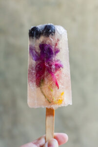single popsicle with rose and fruit
