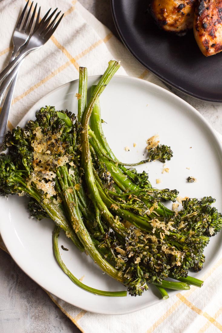Sheet Pan Parmesan Roasted Broccolini on a plate