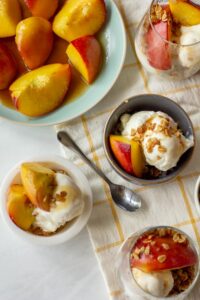 This Peach Sundae has Honey and Toasted Oats - it's an easy and elegant dessert to round out a summer dinner or party.