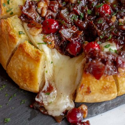 Sourdough Baked Brie with Cranberries and Bacon