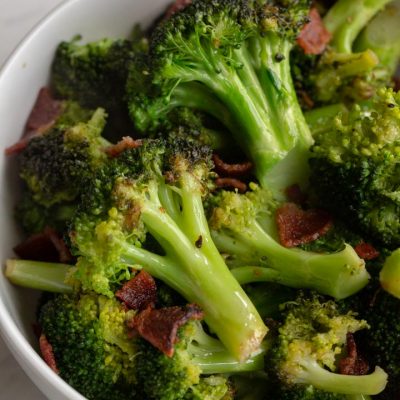 broccoli and bacon in a bowl