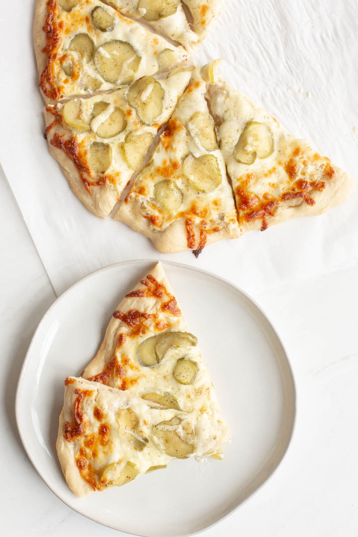 Creamy Garlic and Dill Pickle Pizza