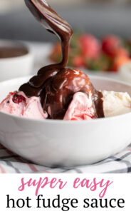A super easy hot fudge sauce recipe that comes together in just a few minutes. Rich, chocolaty and perfect over a bowl of your favorite ice cream!