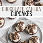 Rich malted chocolate cupcakes topped with kahlua buttercream and a boozy chocolate ganache. These cupcakes are great for parties and coffee lovers!