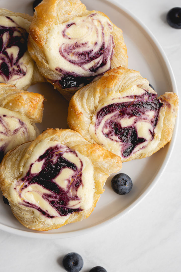 blueberry danishes made with cream cheese and puff pastry